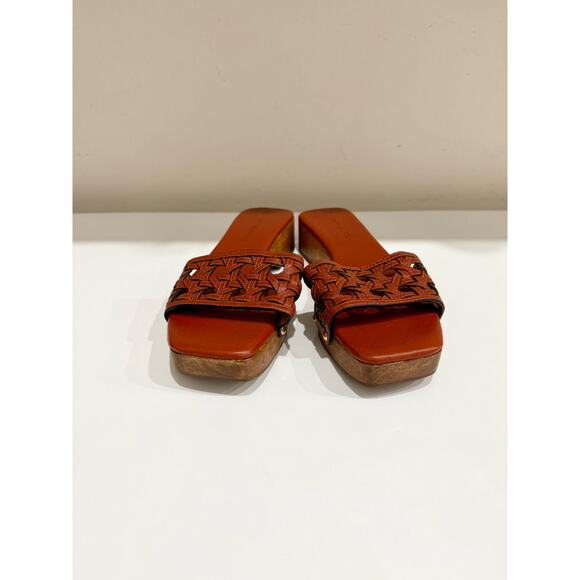 Tory Burch Basketweave Leather Clog Slides Sandals Brick Red Women's Size US 8 - Picture 4 of 9